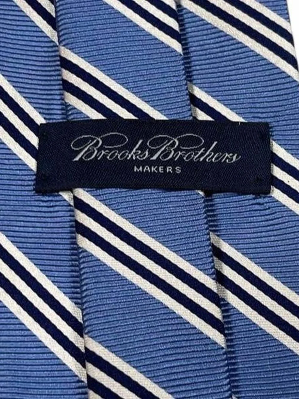 Brooks Brothers Makers Pure Silk Blue Tie White & Navy Stripes L58